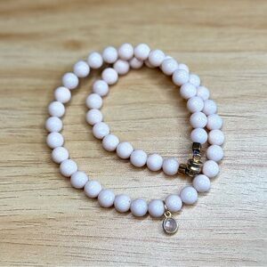 Dainty Light Pink Mother of Pearl Wire Double Wrap Bracelet w/ Pink Quartz